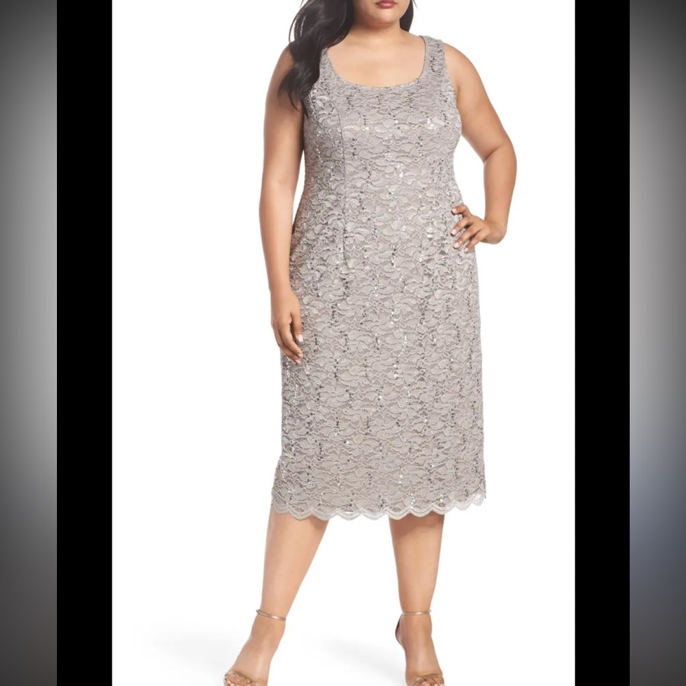 Alex Evenings 18W Sequin Lace Cocktail Dress Champagne Mother of Bride Wedding